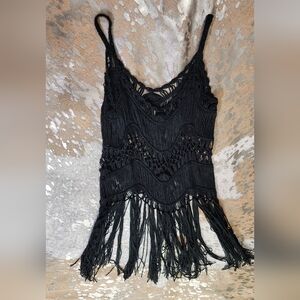 Chic Black Fringe Camisole Top